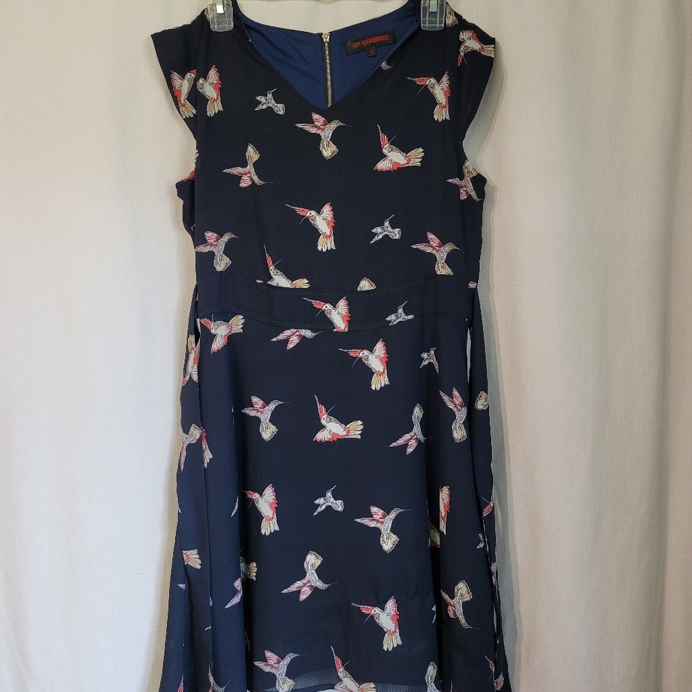 UC Navy Blue Humming Bird Dress SM Wardrobe Size Medium